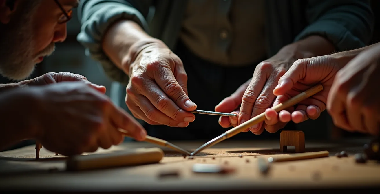Senior partageant son expertise lors d'un atelier de formation avec d'autres bénévoles