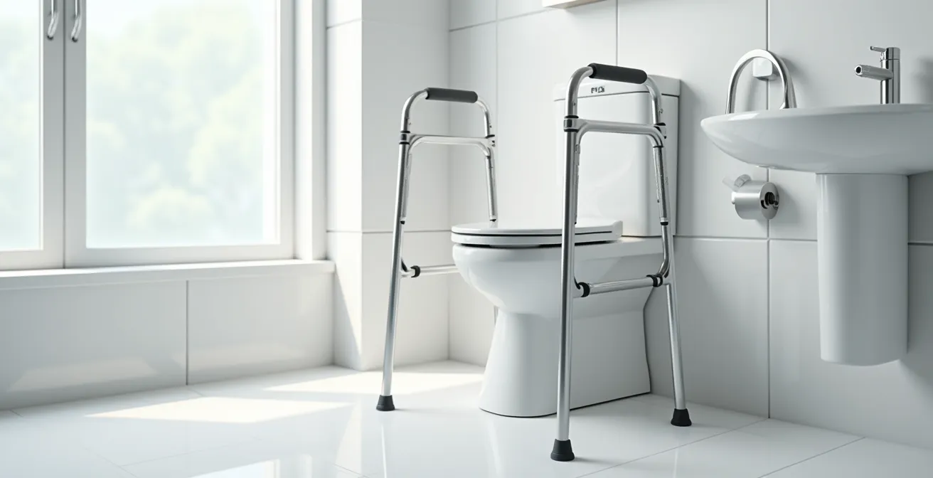 Cadre de marche en forme de U spécialement conçu pour entourer la cuvette des toilettes