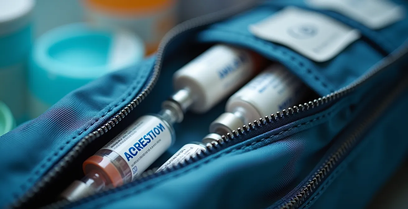 Kit de transport pour insuline avec pochette de refroidissement et documents médicaux