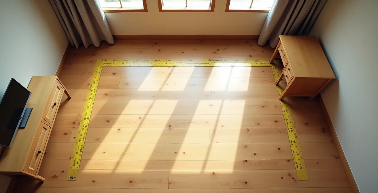 Vue aérienne d'une chambre avec marquages au sol pour l'installation du matériel médical
