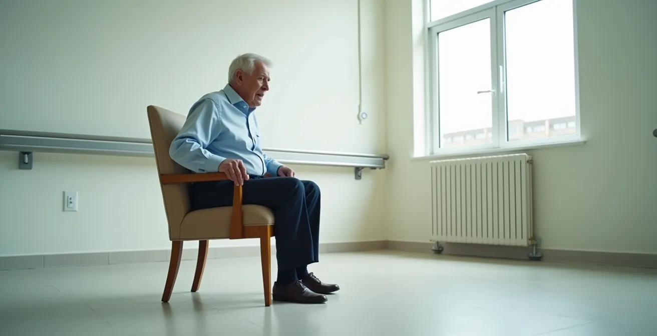 Personne âgée montrant l'effort visible lors d'un transfert depuis une chaise