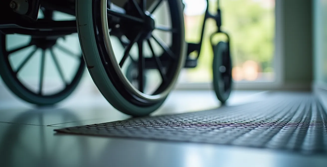 Rampe d'accès en aluminium permettant de franchir un seuil de porte