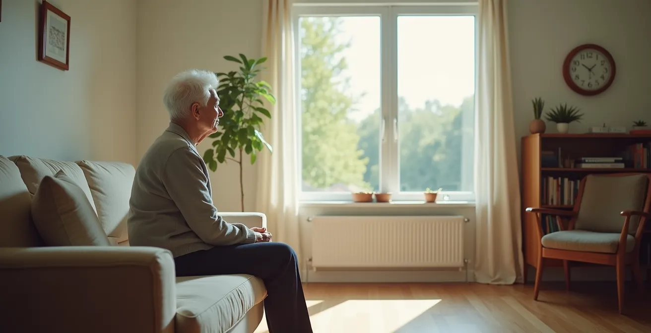 Personne âgée dans un moment de réflexion calme à son domicile